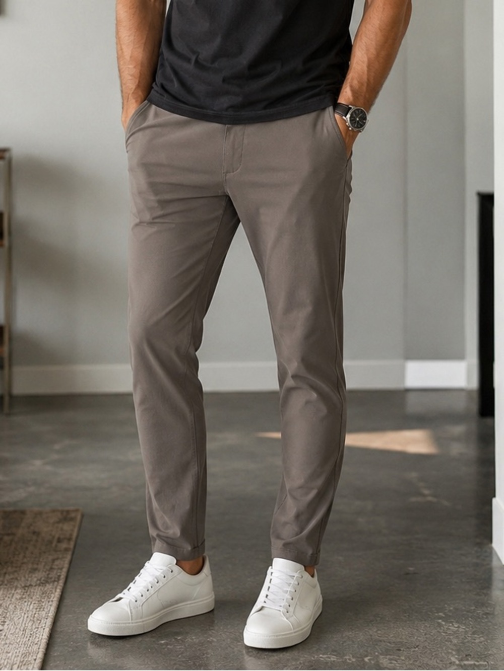 CUTS Clothing Men Tech Tapered Pants Taupe Grey Size Large Athleisure Minimal